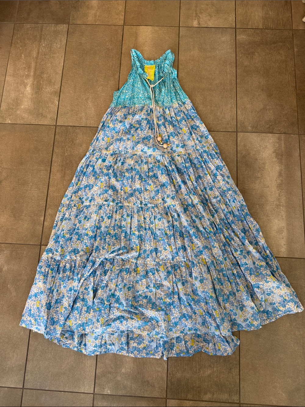 Yvonne S Blue Floral Tiered Maxi Dress for Kids